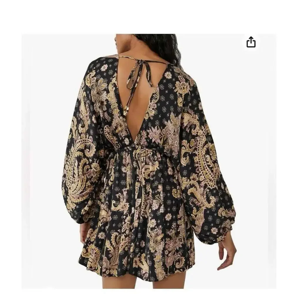 Free People Arzel Mini Dress Black Combo Paisley
